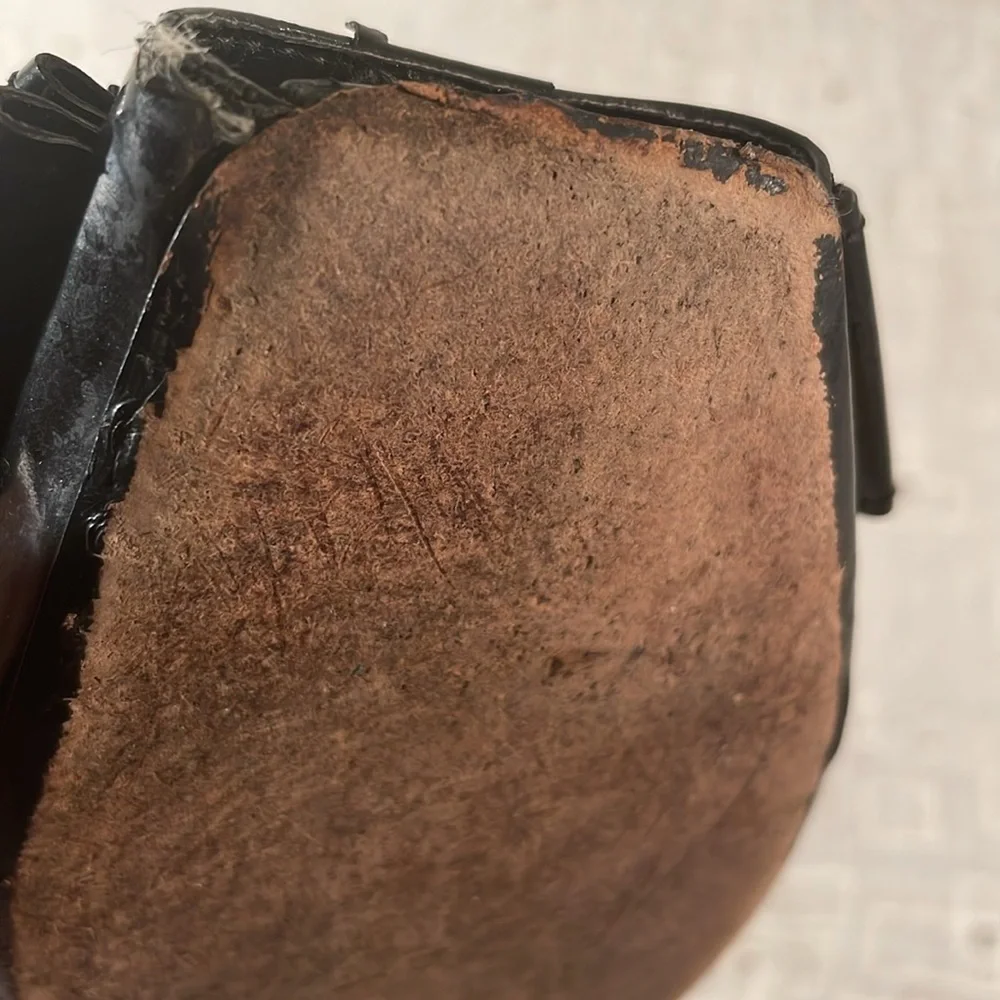 Yves Saint Laurent Black Flat Peep Toe Bow Flat Shoes - Picture 8 of 13